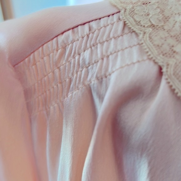 Vintage Satin and Lace Bed Coat with Smocking and Rhinestone Buttons - Picture 3 of 8